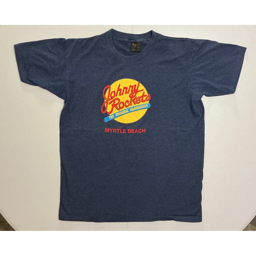 VTG USA Made 90s Johnny Rockets T‎ Shirt Mens L Americana Myrtle Beach Navy